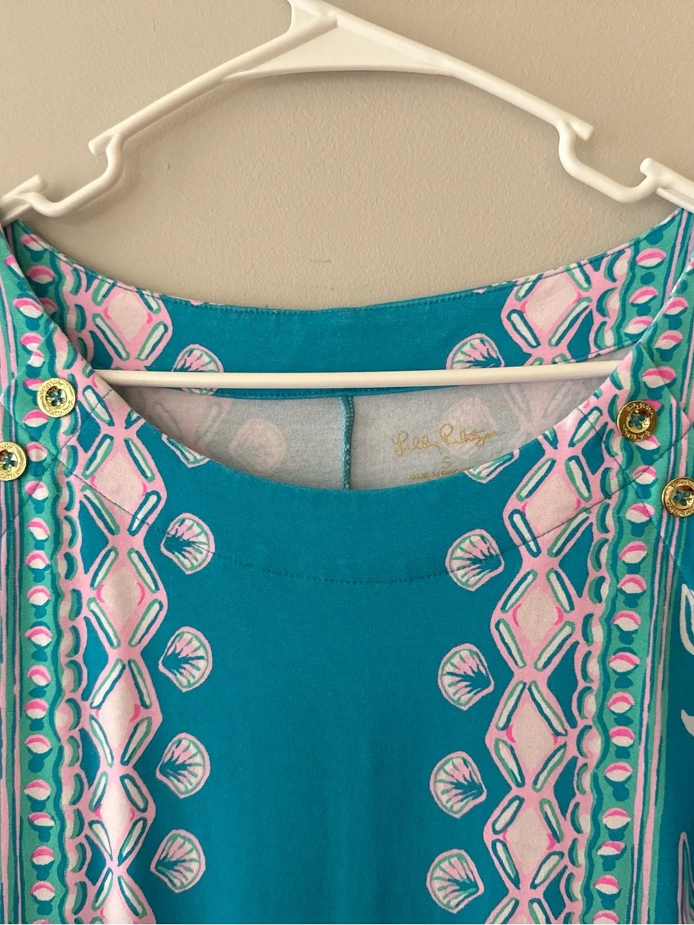 Lilly Pulitzer Teal & Pink Printed Long-Sleeve Dress Size S - Picture 4 of 6